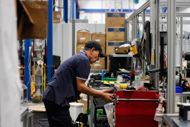 Storage of control panels parts in the workshop