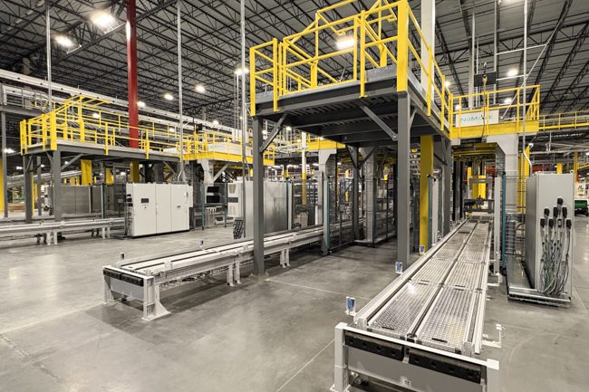 units of semi-automated mixed palletizing system in beverage distributor facility