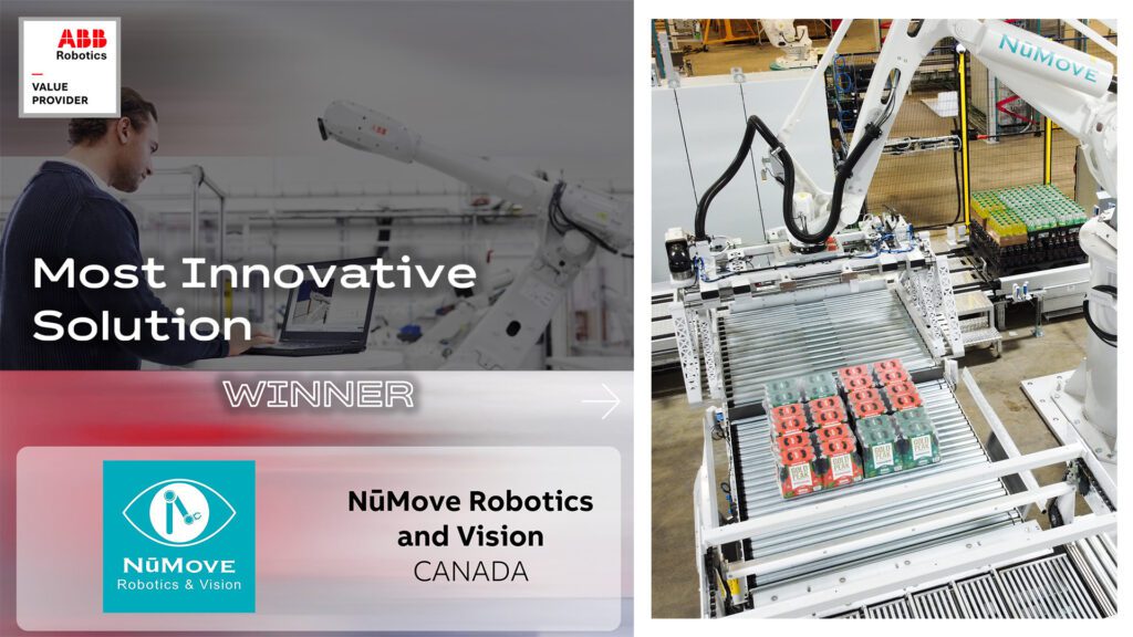 abb most innovative solution is numove's robotic mixed palletizer by layer